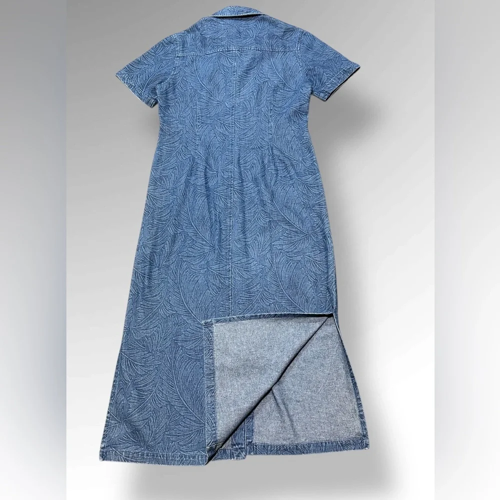 Coldwater Creek Denim Dress Small Floral Print Buttons Long Jean Classic - Picture 7 of 7